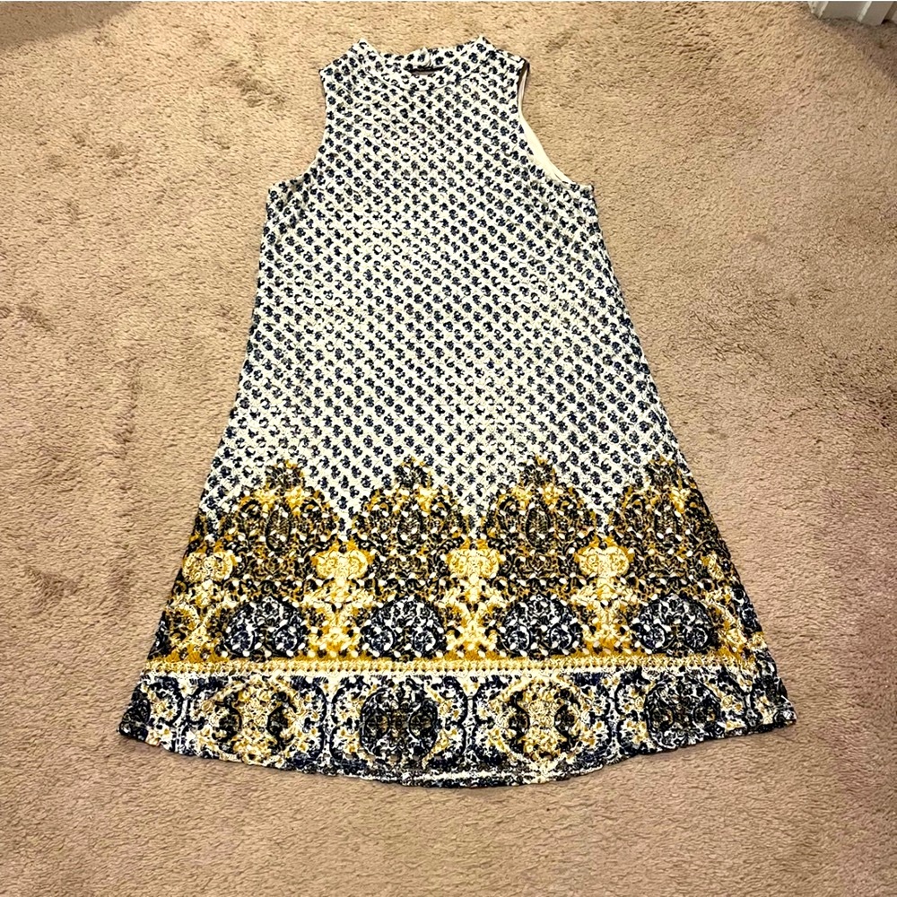 Love Fire cream Crochet lace Elegant Blue and Gold dress junior size small